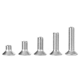 ▶ Tornillos de cabeza plana M6 x 8 mm, 12 mm, 16 mm, 20 mm, 25 mm, tornillos avellanados, acero inoxidable 304, métrico totalmente roscado, accionamiento de enchufe Allen, acabado brillante, kit surtido 50 piezas