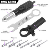 ▶  Remachadora Profesional Kit de adaptador de pistola de remache eléctrica de acero de aleación negra, incluye 2.4/3.2/4.0/4.8 mm de diámetro con 500 piezas de remache ciego de aluminio