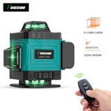 Nivel láser 4D de 16 líneas, nivel de luz verde infrarroja, nivel láser ultrafuerte horizontal y vertical autoplegable de 360 ° de línea verde