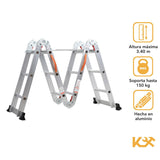 ▶ Escalera Multiposiciones 12 Peldaños con Charolas – Soporta hasta 150 kg – Escalera de Aluminio 3.5 MTS – Plegable – Escalera Multipropósito – Tipo Tijera – Andamio – Escalera Recta
