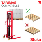 Montacargas Hidráulico Manual, pilador Manual para Pasillo 1 Tonelada, Apilador de Tarimas de elevación de Material,