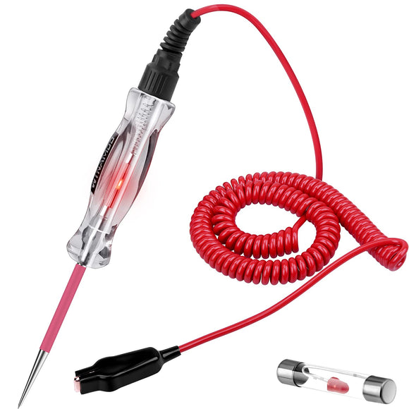 Probador de circuitos automotrices de alta calidad, luz de prueba de 6 a 24 V con alambre de resorte extendido de poliuretano de 135 pulgadas, sonda de acero duro afilada, probador de luz de bajo