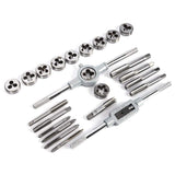 ▶ Juego de machos y matrices roscados de 24 piezas, juego de herramientas roscadas internas y externas estándar métrico y SAE con caja, Juego De Machuelos Y Tarrajas