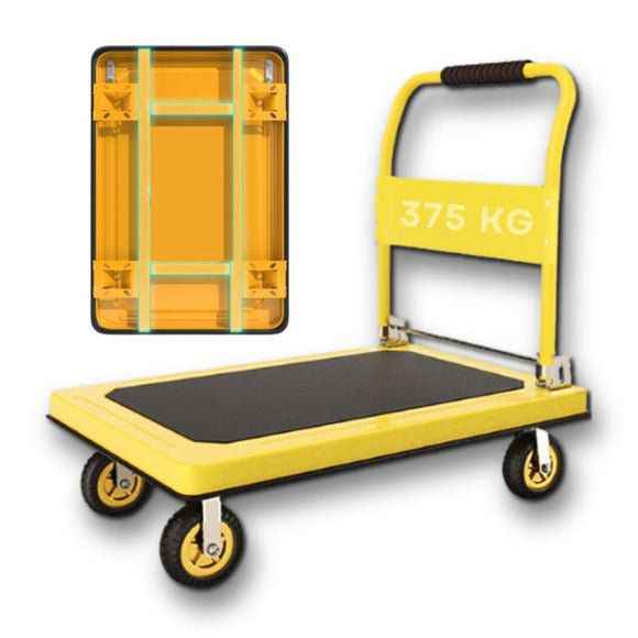 Carro Patin Diablito con Ruedas Giratorias Plataforma De Carga Plana Plegable Carrito Manual de Empuje 90x60cm Mulituso Hogar Oficina Almacen | Resistente Práctico Capacidad 375kg Amarillo