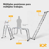 ▶ Escalera Multiposiciones 12 Peldaños con Charolas – Soporta hasta 150 kg – Escalera de Aluminio 3.5 MTS – Plegable – Escalera Multipropósito – Tipo Tijera – Andamio – Escalera Recta