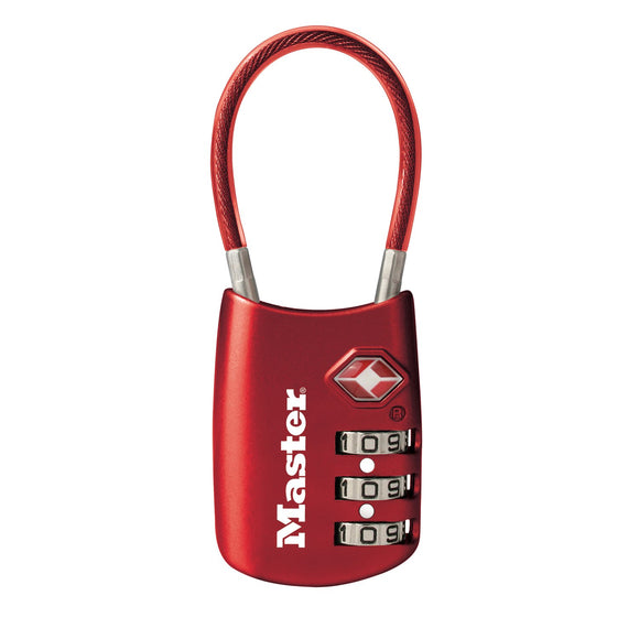 Candado Master Lock, Configure su propia combinación Cerradura de equipaje de cable aceptada por la TSA, 1-3/16 pulg. Ancho, Rojo, 4688DRED