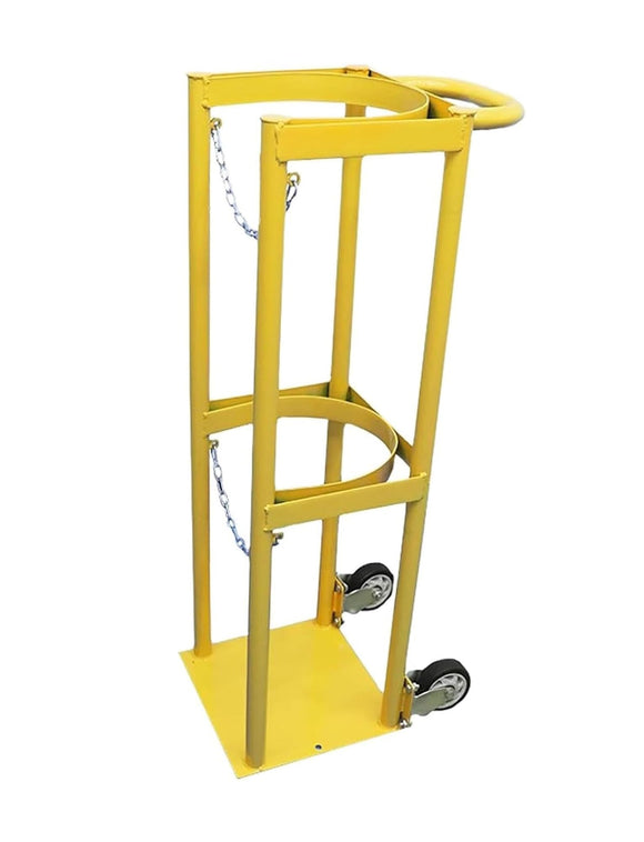 Carretilla De Transporte De Oxígeno, Soporte para Tanque De Oxígeno, Carrito Rodante para Tanque De Oxígeno, Organizador De Cilindros De Metal con Cadena Y Asa, Amarillo, 27 Cm/10,63 Pulgadas