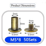 🔩 Alloygold - Juego de 50 tornillos M5 x 8 de bronce Chicago - Remaches de piel, remaches de piel, botones de rosca Chicago