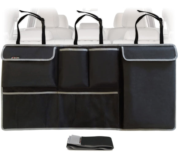 Organizador de maletero para asiento trasero de coche – Almacenamiento de asiento trasero para auto – Accesorio de carga multiusos – Facilitador de ahorro de espacio para SUV, Hatchback, Crossover