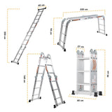▶ Escalera Multiposiciones 12 Peldaños con Charolas – Soporta hasta 150 kg – Escalera de Aluminio 3.5 MTS – Plegable – Escalera Multipropósito – Tipo Tijera – Andamio – Escalera Recta