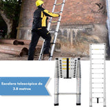▶ Escalera Telescópica Plegable 3.8 Metros Tijera Retráctil, Capacidad 150 kg, Escaleras Plegables de Aluminio, Escalera de Extensión Portátil, Antideslizante Multifuncional Portátil