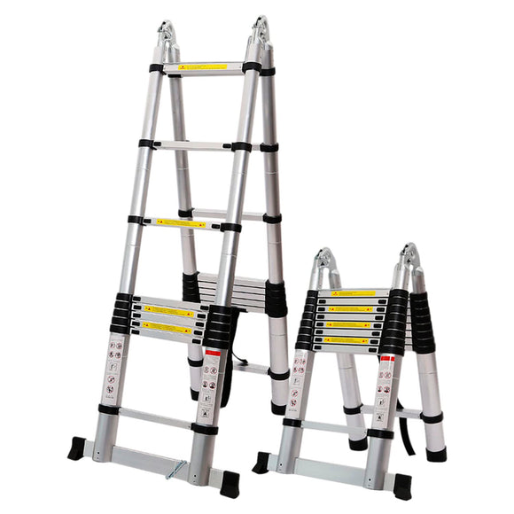 ▶ Escalera Telescópica 3.8 Metros Tijera Retráctil Plegable, Escaleras Plegables, Capacidad 150 kg, Aluminio, Escalera de Extensión Portátil, Antideslizante Multiusos Bloqueo de Escalón