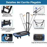 Carro de Mano Plegable con Plataforma, Carrito de Equipaje con 6 Ruedas de Manija Ajustable, Carritos para Compras con 2 Organizador & Cuerda Elástica para Hogar Viaje Mudanza Oficina 220lb