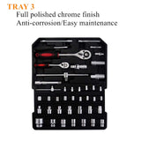 ▶ MALETIN CON RUEDAS  799 piezas robusto juego de herramientas con ruedas de aluminio, kit de herramientas para el hogar general, conjunto de herramientas de reparación automática caja de herramientas y ruedas