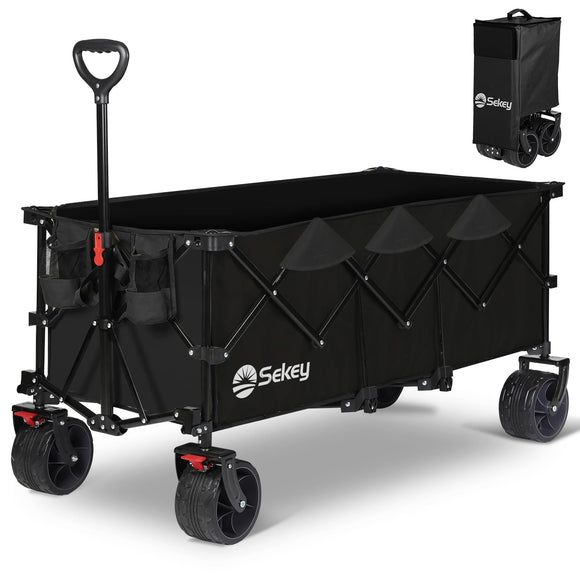 Carro plegable plegable de 48 pulgadas de largo con capacidad de peso de 420 libras, carro de jardín plegable de 300 litros de servicio pesado con ruedas de playa grandes todo terreno y soportes