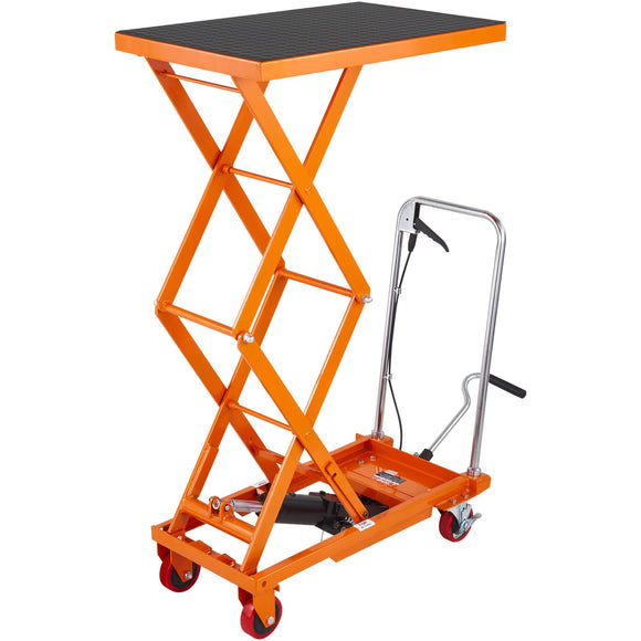 Carrito de Mesa de elevación hidráulica, Capacidad de 350 Libras, 50 Pulgadas, con 4 Ruedas y Almohadilla Antideslizante, para manejo y Transporte de Materiales, Color Naranja