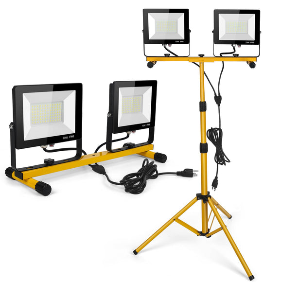 Luces de trabajo Wufoty, 2 cabezales LED ajustables con trípode plegable, 14000 lúmenes, 6500K, IP66, 85 CRI, 8.82 lbs, Amarillo y Azul