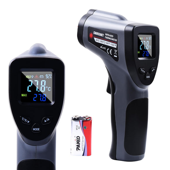 Termómetro infrarrojo, Termómetro Pistola de Temperatura Láser Digital Sin Contacto 50C~550C 58F~1022F) Para uso Industrial, Cocina Detección de Moldes, Ambiente, Temperatura Superficia