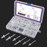 ▶  Remachadora Profesional Kit de adaptador de pistola de remache eléctrica de acero de aleación negra, incluye 2.4/3.2/4.0/4.8 mm de diámetro con 500 piezas de remache ciego de aluminio