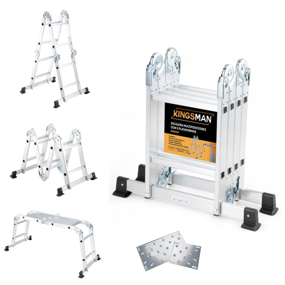 Escalera Multiposiciones 8 Peldaños 2.7 m – Charolas para Andamio – Soporta hasta 150 kg – Plegable – Tipo Tijera