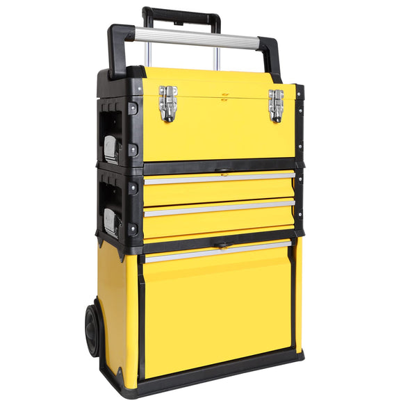 BIG RED - Caja de herramientas portátil apilable de metal con ruedas y 2 cajones, caja de herramientas vertical con ruedas para cochera o taller, amarillo, ATRJF-C305ABDYR