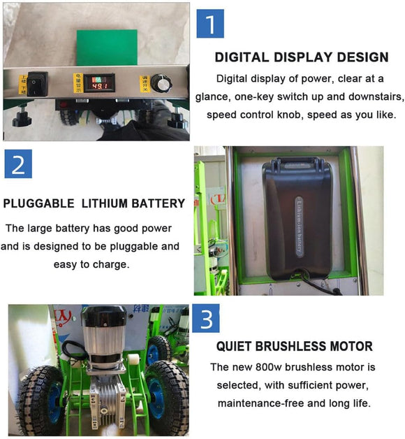 Carretilla eléctrica para Subir escaleras, Carretilla eléctrica de 800 W, Carretilla para Objetos Pesados con batería de Litio, Capacidad de Carga de 220 kg, para Subir y Bajar escaleras, 24 Ah
