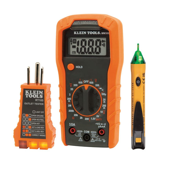 KLEIN TOOLS  Kit de Prueba con Multímetro Digital| Precisión en Medición| Seguridad y Versatilidad| Multimetro| Probador de corriente|Incluye Baterías y Cables |CAT III 600V y Doble Aislamiento