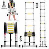 ▶ Escalera Telescópica Recta, Escalera de Recta de Altura Ajustable, Aluminio Reforzado y Duradera, Modelo Retráctil de Mayor Estabilidad (3.8 Metros)