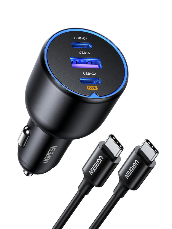 ▶ Cargador de Coche USB C con 1M 100W Cable USB C, Adaptador de Auto Tipo C Carga Rápida PD 3.0 Compatible con iPhone 17 16 15 14 13, Galaxy S25 S24 Ultra, Xiaomi, MacBook Pro Air, iPad Mini