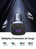 ▶ Cargador de Coche con Cable USB C a C 1M, 24W Cargador para Auto Tipo C y A, Adaptador de Vehículo Compatible con iPhone 17 Pro MAX 16 15 Plus, Galaxy S25 Ultra, Pixel 10