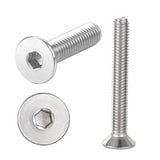 M6-1.0 x 70 mm 304 Acero inoxidable 18-8 (A2-70) Tornillos de cabeza plana, tornillos avellanados Allen Hex Drive Casquillo, totalmente roscados, paquete de 20