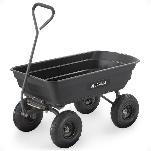 Gorilla Carts GOR4PS Poly Garden Dump Cart with Steel Frame and 10-in. Pneumatic Tires, 600-Pound Capacity, Black