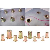 🔩 300 piezas de tuerca de remache de acero al carbono para placas de metal, automóviles, aviación, ferrocarriles, color, de métricas de superficie chapada en zinc, kit ensamblado