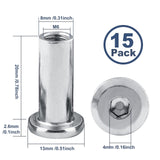 Litoexpe Tuercas de inserción de cabeza hexagonal M6 x 20 mm con remache de hierro chapado en níquel para muebles, camas, tono, 15 unidades