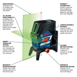 BOSCH GCL100-80CG 100 pies 12 V Max Connected Green-Beam Cross-Line Laser, incluye batería de iones de litio de 2.0 Ah 12 V y cargador, montaje giratorio magnético, bolsa resistente, estuche de