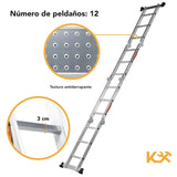 ▶ Escalera Multiposiciones 12 Peldaños con Charolas – Soporta hasta 150 kg – Escalera de Aluminio 3.5 MTS – Plegable – Escalera Multipropósito – Tipo Tijera – Andamio – Escalera Recta