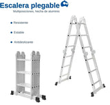 ▶ Escalera 3.3 Metros, Escalera Multiposiciones, Escalera Plegable, Escalera de Aluminio, 12 Peldaños, Capacidad de Soporte 150 Kg, Uso Interior y Exterior, Antideslizante, Escaleras