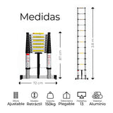 ▶ Escalera Telescópica Recta, Escalera de Recta de Altura Ajustable, Aluminio Reforzado y Duradera, Modelo Retráctil de Mayor Estabilidad (3.8 Metros)