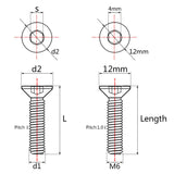 Wanyifa Titanio Ti M6x10 15 20 25 30 35 40 45 mm Tornillo hexagonal de cabeza plana avellanada, paquete de 4 tornillos (M6x35 mm, negro)