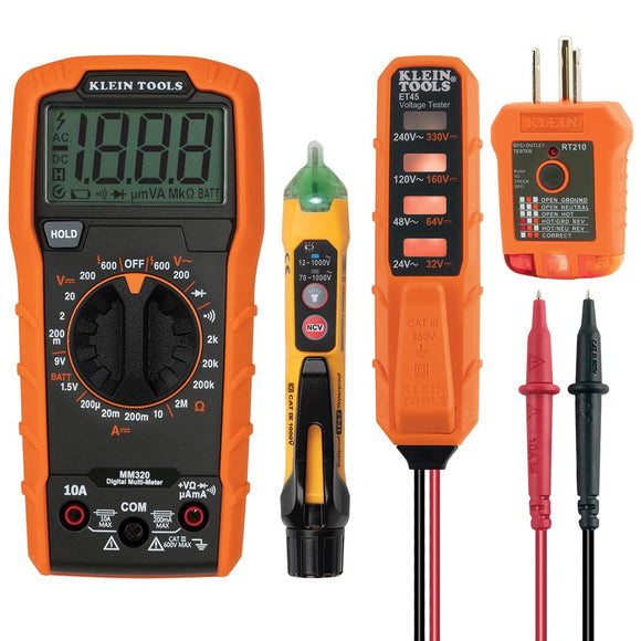 KLEIN TOOLS  Kit de Prueba Eléctrica | Multímetro Digital, Probador de Voltaje sin Contacto | Probador de Corriente GFCI | Linterna Integrada