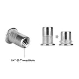 40 tuercas de remache de acero inoxidable de 1/4 a 20 UNC, tuerca de inserción roscada de 1/4 a 20 UNC, cabeza plana moleteada