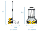 Carretilla de Mano y Plataforma rodante Plegable, 264 LB de Capacidad Carro de Equipaje de Servicio Pesado con asa telescópica y Ruedas de Goma, Plateado, Negro, Amarillo