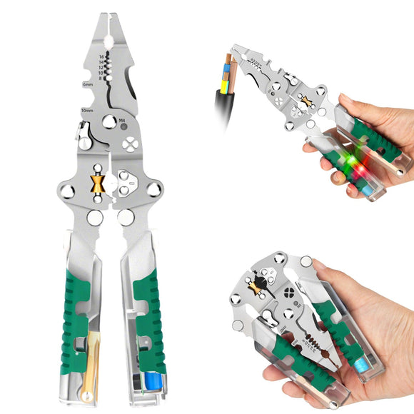 Alicate de Pelado de Cables 8 en 1, Alicate Profesional Multifuncional para Pelado de Cables, con Tester de Voltaje, Herramienta de Reparación para Electricistas (2)