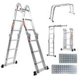 ▶ Escalera Multiposiciones 12 Peldaños con Charolas – Soporta hasta 150 kg – Escalera de Aluminio 3.5 MTS – Plegable – Escalera Multipropósito – Tipo Tijera – Andamio – Escalera Recta