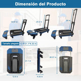 Carro de Mano Plegable con Plataforma, Carrito de Equipaje con 6 Ruedas de Manija Ajustable, Carritos para Compras con 2 Organizador & Cuerda Elástica para Hogar Viaje Mudanza Oficina 220lb