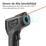 ▶ Termometro Infrarojo, Pistola de Temperatura Láser Digital Sin Contacto, -58 ℉ ~ 1022 ℉ (-50 ℃ ～ 550 ℃), Emisividad Ajustable, con Pantalla LCD para Cocina, BBQ, Congelador, etc.