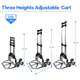 Carro de escalada de escalera de 6 ruedas resistente – Camión de mano plegable de 300 libras de capacidad, carro de aluminio todo terreno con mango ajustable, perfecto para comestibles, entregas
