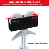 ▶ Soporte de tubería portátil con cabezal de rodillo de 28 a 52 pulgadas, altura ajustable de 2500 libras de capacidad, soporte de tubería plegable de 1/8 a 12 pulgadas, soporte de acero