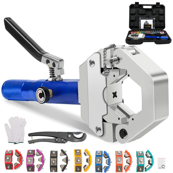 ▶ Herramienta Manual para Prensar Mangueras Hidráulicas, Juego de Crimpadora de Manguera Hidráulica, Kit de Crimpadora Hidráulica de Mangueras de Aire, Ponchadora Hidraulica con 7 Pares de Matrices