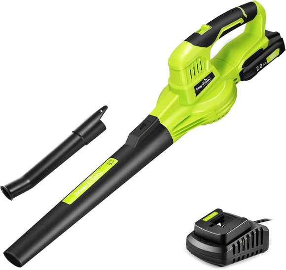 Soplador de hojas SnapFresh, inalámbrico de 20 V con batería de 2 Ah y cargador rápido, 2 velocidades, ligero y eléctrico para el cuidado del césped, ideal para patios y aceras.
